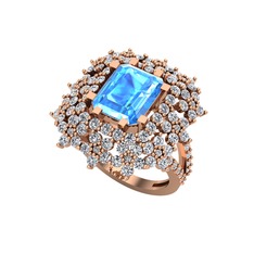 Prenses Kesim Çiçek Yüzük - Akuamarin ve pırlanta 18 ayar rose altın yüzük (1.725 karat) #11ll5im
