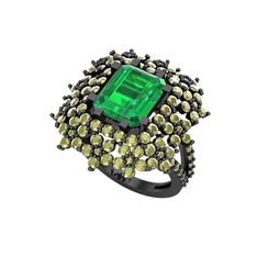 Prenses Kesim Çiçek Yüzük - Yeşil kuvars ve peridot 925 ayar siyah rodyum kaplama gümüş yüzük #11qnknf