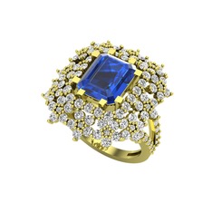 Lab safir ve beyaz zirkon 18 ayar altın yüzük