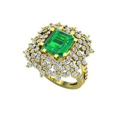 Prenses Kesim Çiçek Yüzük - Yeşil kuvars ve swarovski 18 ayar altın yüzük #12kbeyw