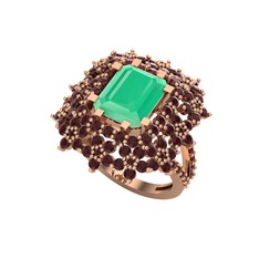 Prenses Kesim Çiçek Yüzük - Kök zümrüt ve kök yakut 18 ayar rose altın yüzük #12o9p9i