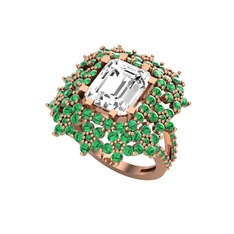 Prenses Kesim Çiçek Yüzük - Swarovski ve yeşil kuvars 925 ayar rose altın kaplama gümüş yüzük #12qhfii
