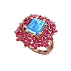 Prenses Kesim Çiçek Yüzük - Akuamarin ve rodolit garnet 14 ayar rose altın yüzük #132tokp