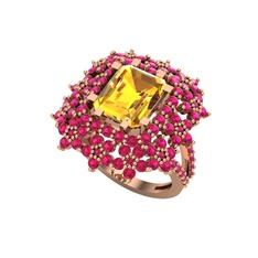 Prenses Kesim Çiçek Yüzük - Sitrin ve rodolit garnet 18 ayar rose altın yüzük #13w6j2u