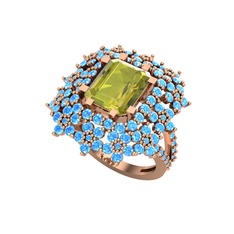 Prenses Kesim Çiçek Yüzük - Peridot ve akuamarin 14 ayar rose altın yüzük #13yifdd