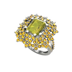 Peridot ve sitrin 8 ayar beyaz altın yüzük