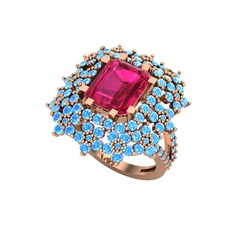 Prenses Kesim Çiçek Yüzük - Rodolit garnet ve akuamarin 8 ayar rose altın yüzük #151tynn