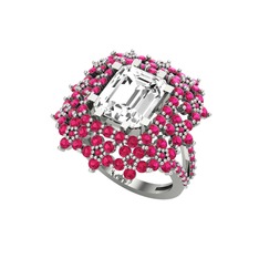 Prenses Kesim Çiçek Yüzük - Swarovski ve rodolit garnet 18 ayar beyaz altın yüzük #15cg12u