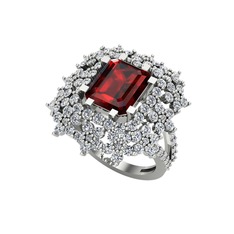Prenses Kesim Çiçek Yüzük - Garnet ve pırlanta 18 ayar beyaz altın yüzük (1.725 karat) #15oqcwi