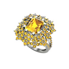 Sitrin 8 ayar beyaz altın yüzük