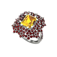 Sitrin ve garnet 18 ayar beyaz altın yüzük