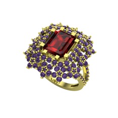 Prenses Kesim Çiçek Yüzük - Garnet ve ametist 14 ayar altın yüzük #18eqtpg