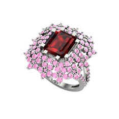 Garnet ve pembe kuvars 8 ayar beyaz altın yüzük