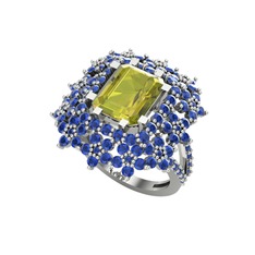 Prenses Kesim Çiçek Yüzük - Peridot ve lab safir 18 ayar beyaz altın yüzük #18x8aut