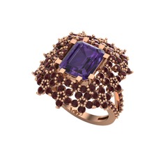 Prenses Kesim Çiçek Yüzük - Ametist ve kök yakut 8 ayar rose altın yüzük #1943htn