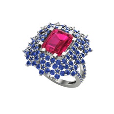 Prenses Kesim Çiçek Yüzük - Rodolit garnet ve lab safir 18 ayar beyaz altın yüzük #1a1fjqe