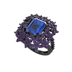 Prenses Kesim Çiçek Yüzük - Lab safir ve ametist 925 ayar siyah rodyum kaplama gümüş yüzük #1a6p6ff