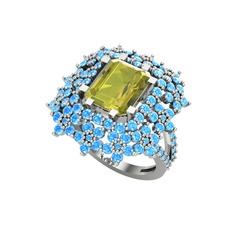 Prenses Kesim Çiçek Yüzük - Peridot ve akuamarin 14 ayar beyaz altın yüzük #1a8azhu