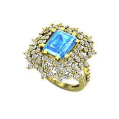 Akuamarin ve swarovski 925 ayar altın kaplama gümüş yüzük