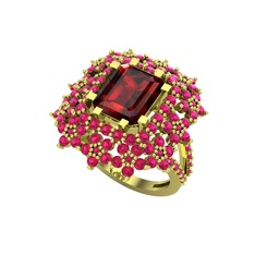 Prenses Kesim Çiçek Yüzük - Garnet ve rodolit garnet 14 ayar altın yüzük #1bpoxti