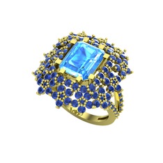 Prenses Kesim Çiçek Yüzük - Akuamarin ve lab safir 18 ayar altın yüzük #1cnhi1u