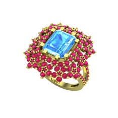 Prenses Kesim Çiçek Yüzük - Akuamarin ve rodolit garnet 8 ayar altın yüzük #1dxtmu9