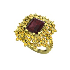 Prenses Kesim Çiçek Yüzük - Kök yakut ve sitrin 18 ayar altın yüzük #1e2o0yx