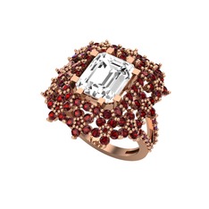 Beyaz zirkon ve garnet 14 ayar rose altın yüzük