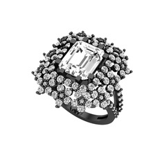 Prenses Kesim Çiçek Yüzük - Swarovski 925 ayar siyah rodyum kaplama gümüş yüzük #1es9ihz