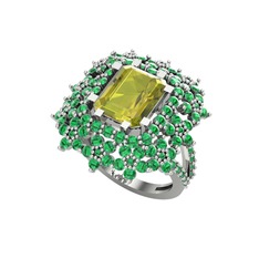 Peridot ve yeşil kuvars 14 ayar beyaz altın yüzük