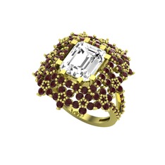 Swarovski ve kök yakut 8 ayar altın yüzük