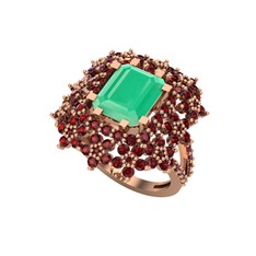 Prenses Kesim Çiçek Yüzük - Kök zümrüt ve garnet 14 ayar rose altın yüzük #1feat4k