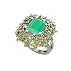 Prenses Kesim Çiçek Yüzük - Kök zümrüt ve peridot 18 ayar beyaz altın yüzük #1fhk7ro