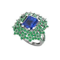 Prenses Kesim Çiçek Yüzük - Lab safir ve yeşil kuvars 18 ayar beyaz altın yüzük #1finjyp