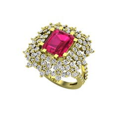 Prenses Kesim Çiçek Yüzük - Rodolit garnet ve beyaz zirkon 14 ayar altın yüzük #1ft2xmy