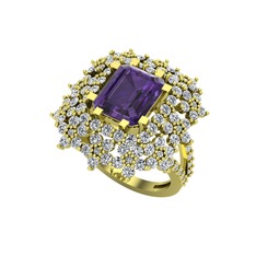 Prenses Kesim Çiçek Yüzük - Ametist ve pırlanta 925 ayar altın kaplama gümüş yüzük (1.725 karat) #1gcqds5