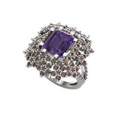 Ametist ve dumanlı kuvars 8 ayar beyaz altın yüzük