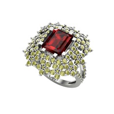 Prenses Kesim Çiçek Yüzük - Garnet ve peridot 18 ayar beyaz altın yüzük #1glug3r
