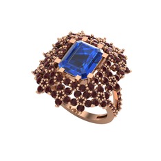 Prenses Kesim Çiçek Yüzük - Lab safir ve kök yakut 8 ayar rose altın yüzük #1hbbc1u