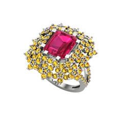 Rodolit garnet ve sitrin 14 ayar beyaz altın yüzük