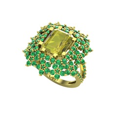 Prenses Kesim Çiçek Yüzük - Peridot ve yeşil kuvars 14 ayar altın yüzük #1hiqcpp