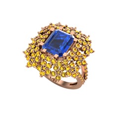 Prenses Kesim Çiçek Yüzük - Lab safir ve sitrin 14 ayar rose altın yüzük #1hq48rc