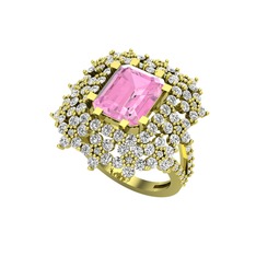 Prenses Kesim Çiçek Yüzük - Pembe kuvars ve swarovski 925 ayar altın kaplama gümüş yüzük #1hrv2qh