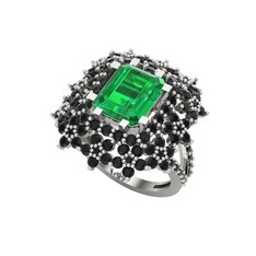 Yeşil kuvars ve siyah zirkon 8 ayar beyaz altın yüzük