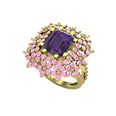 Prenses Kesim Çiçek Yüzük - Ametist ve pembe kuvars 925 ayar altın kaplama gümüş yüzük #1i8t0y5