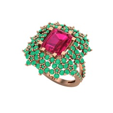 Rodolit garnet ve kök zümrüt 18 ayar rose altın yüzük
