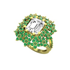 Prenses Kesim Çiçek Yüzük - Beyaz zirkon ve yeşil kuvars 14 ayar altın yüzük #1in2pam