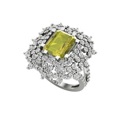 Peridot ve beyaz zirkon 18 ayar beyaz altın yüzük