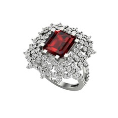 Prenses Kesim Çiçek Yüzük - Garnet ve swarovski 8 ayar beyaz altın yüzük #1jlsnrm