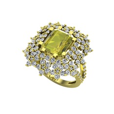 Prenses Kesim Çiçek Yüzük - Peridot ve pırlanta 14 ayar altın yüzük (1.725 karat) #1joa6j0